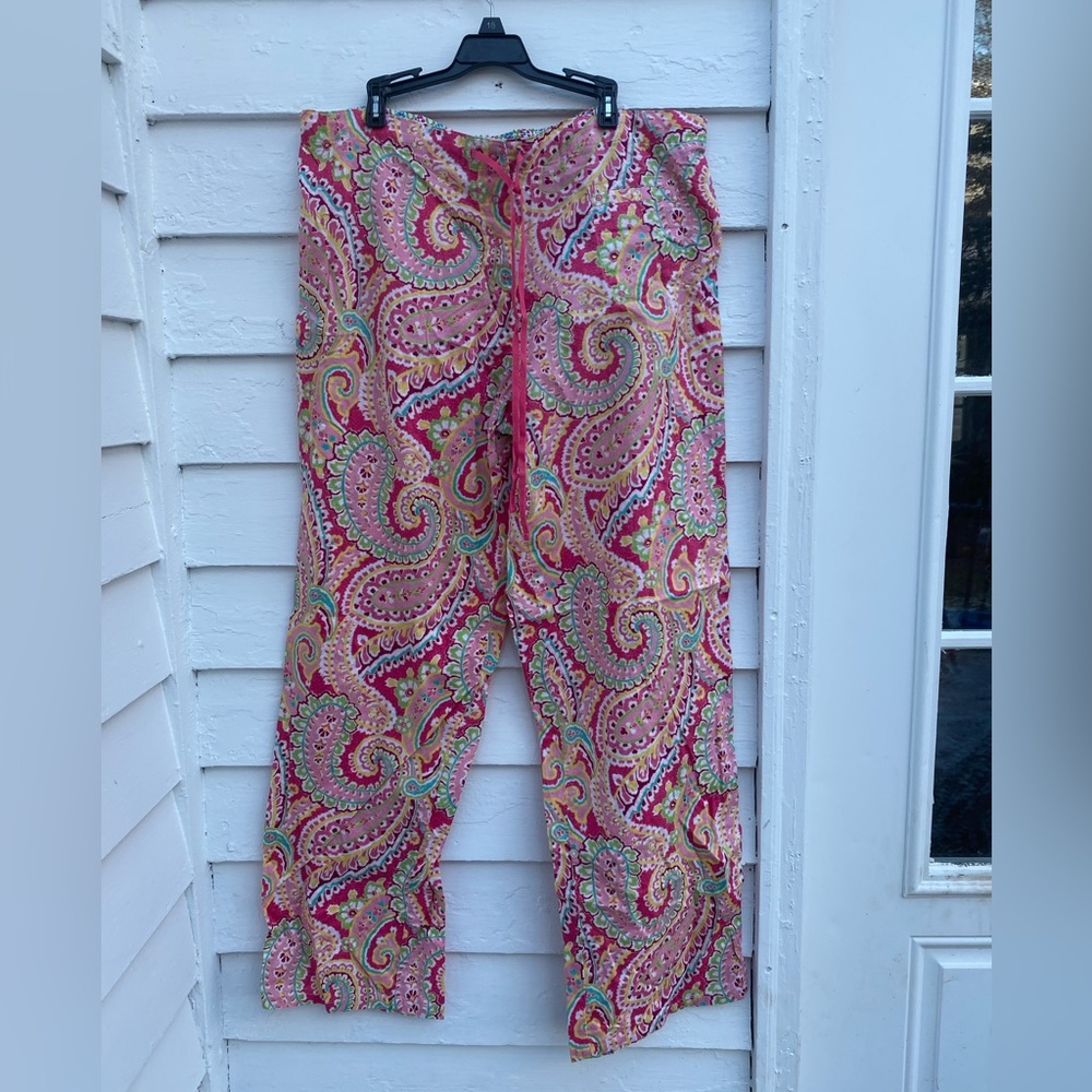 Vera Bradley Pink and Green Paisley Cotton Lounging Pants / PJ / Pajama Bottoms